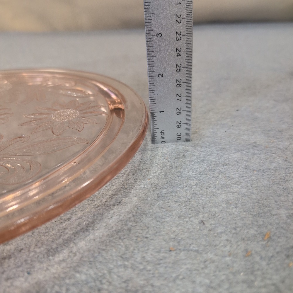 Jeannette Sunflower Pink Depression Glass 3 Footed Cake Plate Vintage 1930s - Picture 8 of 8